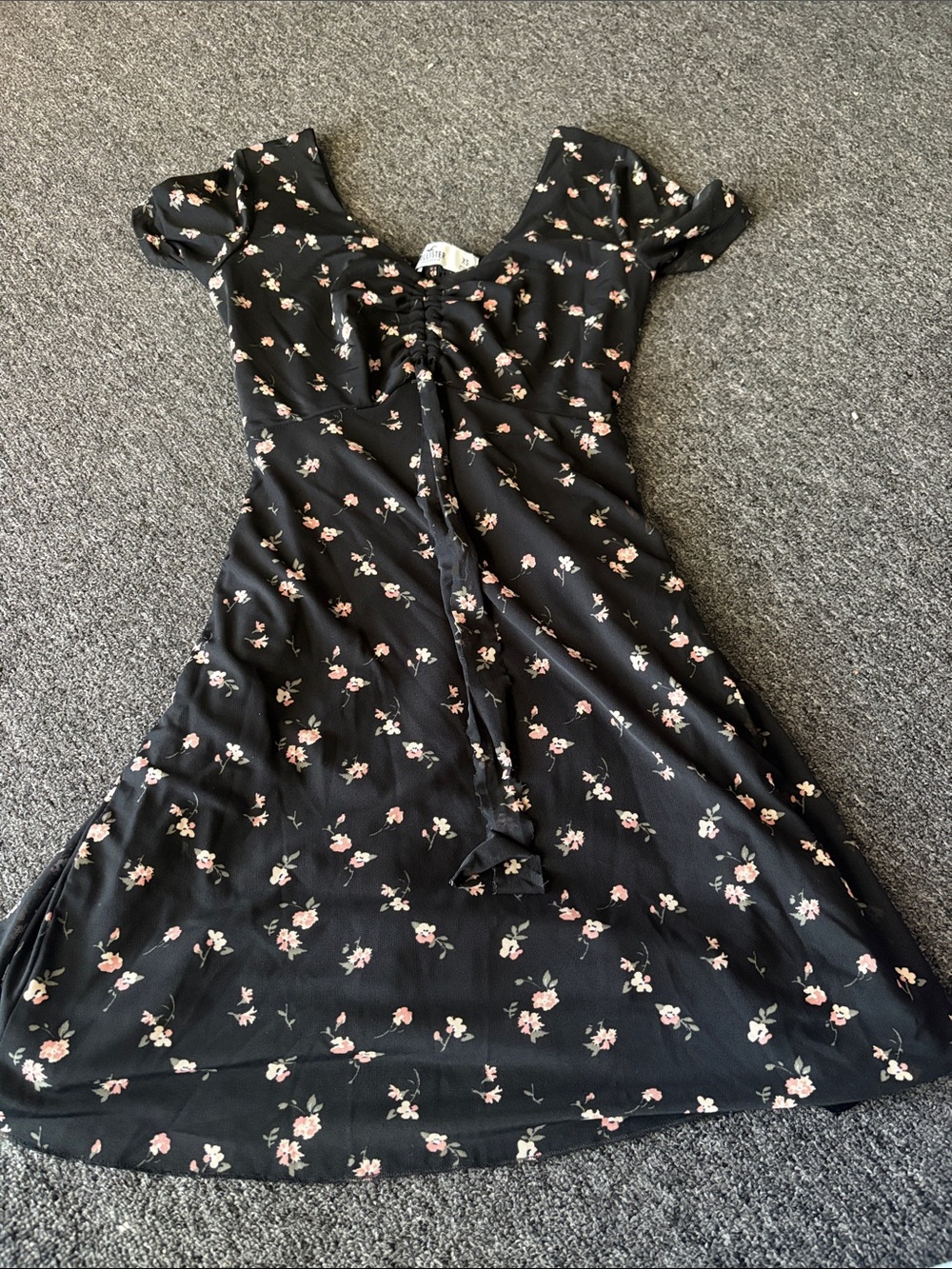Girls Black Floral Tie-Front Dress